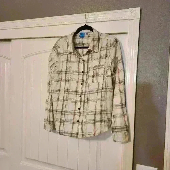 Care bears logo, women's lightweight flannel, size med. Gray, cream, button-up - Picture 3 of 10